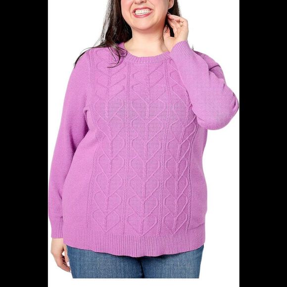 Denim & Co. Women's Heart Cable Knit Crew Neck Sweater Rosebud - Regular - Picture 1 of 1